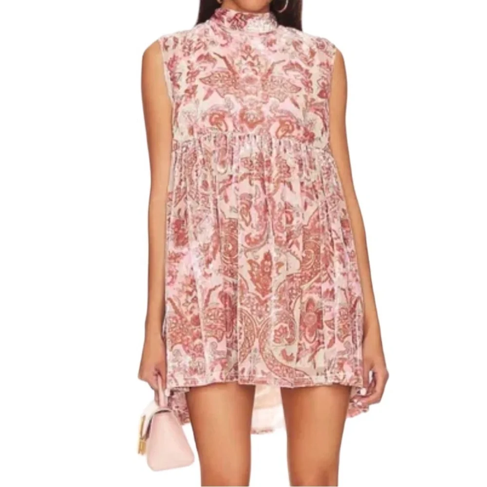 FREE People Velvet All The Time mini dress pink print size Small - Picture 3 of 14